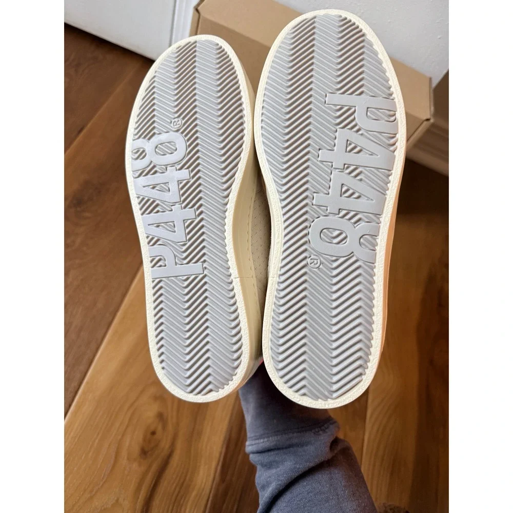 P448 John Low Top Sneakers Beige‎ Perforated Suede Neon Pink Heel 38 / 8
